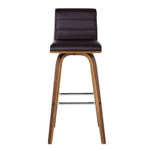 39 in. Brown Solid Wood Swivel Low Back Bar Height Chair with Footrest