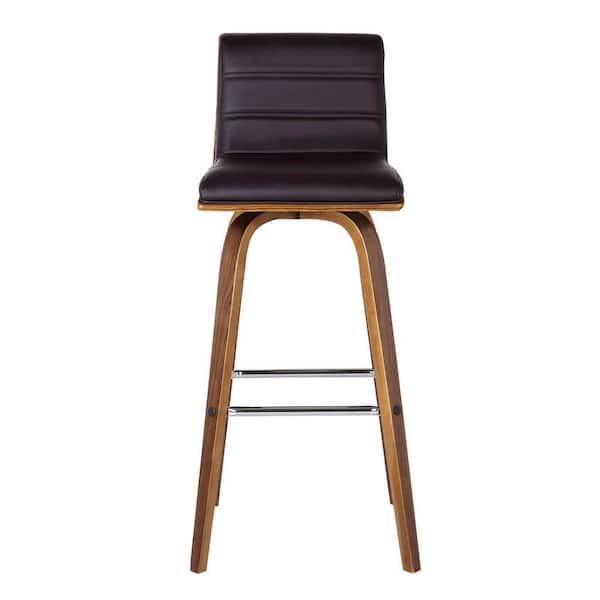 HomeRoots 39 in. Brown Solid Wood Swivel Low Back Bar Height Chair with Footrest