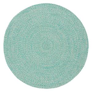 Braided Teal/Ivory 7 ft. x 7 ft. Chevron Striped Round Area Rug
