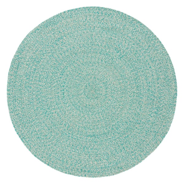 SAFAVIEH Braided Teal/Ivory 7 ft. x 7 ft. Chevron Striped Round Area Rug