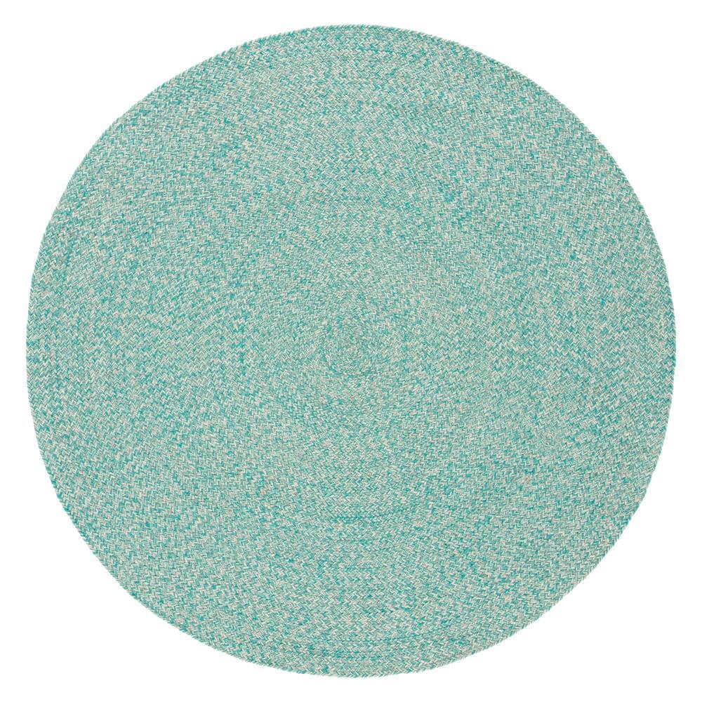 Braided Teal/Ivory 8 ft. x 8 ft. Chevron Striped Round Area Rug price history on PriceWatchPro