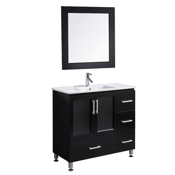 Design Element Stanton 36 in. W x 18 in. D Vanity in Espresso with Single Sink Vanity Top and Mirror