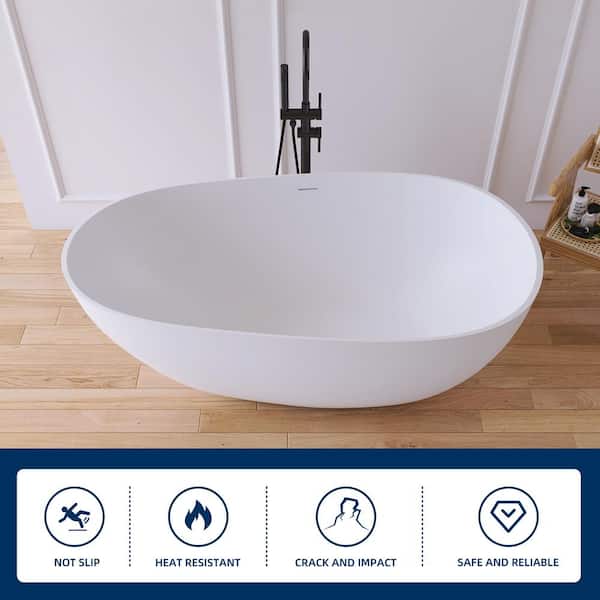 Luna 59 in. Stone Resin Solid Surface Matte Flatbottom Freestanding Bathtub in White