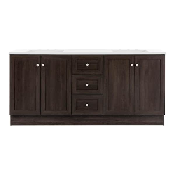 Bannister 73 in. Double Sink Dusk Bath Vanity with White Cultured Marble Top (Assembled)