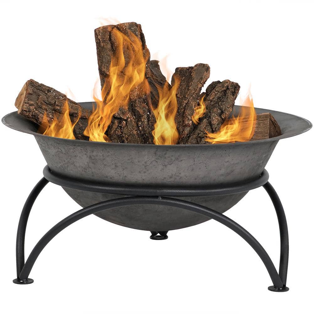 23.5" Dark Gray Cast Iron Wood-Burning Fire Pit Bowl with Stand