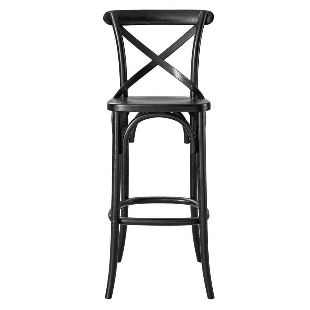 Modern Farmhouse Elm Wood Bar Stool with X-Brace Back in Black