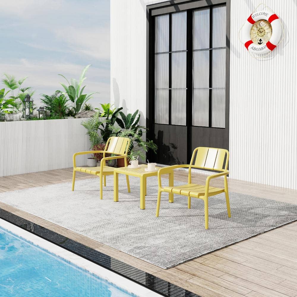 3-Piece Commercial-Grade Polypropylene Patio Bistro Set with Ergonomic Slatted Chairs in Yellow price history on PriceWatchPro