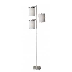 74 in. Silver 3 Light 1-Way (On/Off) Tree Floor Lamp for Liviing Room with Cotton Cylin.der Shade