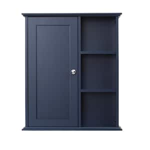 23.62 in. W x 7.08 in. D x 27.55 in. H Bathroom Storage Wall Cabinet in Blue with 5 Shelve and 1 Door