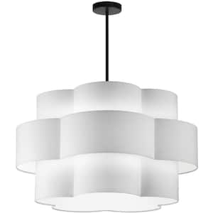 Phlox 4 Light Matte Black Shaded Chandelier with White Fabric Shade