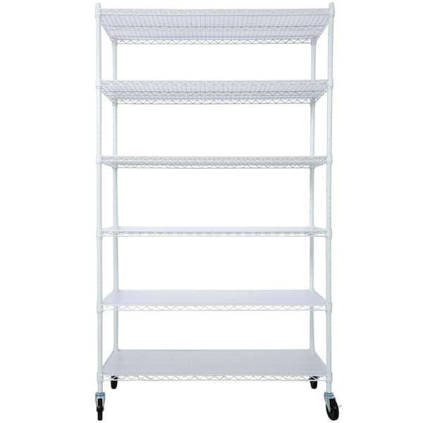 6-Tier 6000 lbs. Capacity NSF Metal Shelf, Heavy Duty Adjustable Storage Rack with Wheel, Shelf Liner for Storage, White