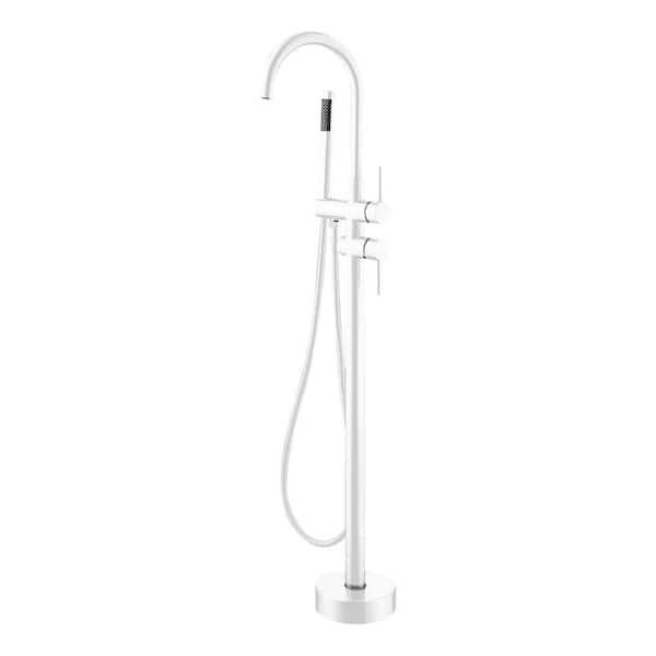 WELLFOR Double Handle Freestanding Tub Faucet with Hand Shower in White