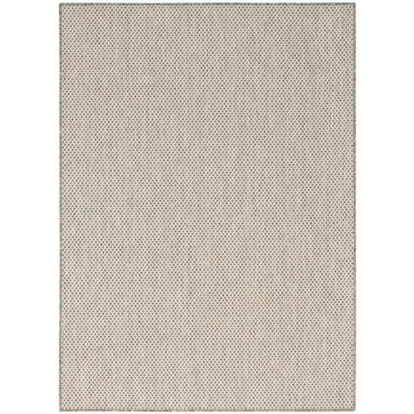 Courtyard Ivory Silver 4 ft. x 6 ft. Geometric Contemporary Indoor/Outdoor Patio Area Rug