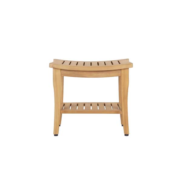 Zeus & Ruta Rectangular Wood Outdoor Side Table, 2 Tier Storage Shelf Table for Garden