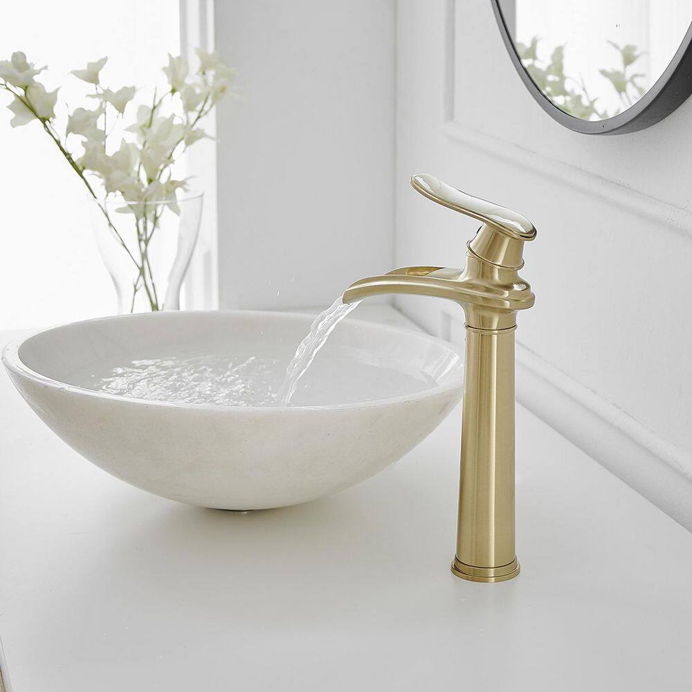 Brushed Gold Tall Single Handle Waterfall Vessel Sink Faucet