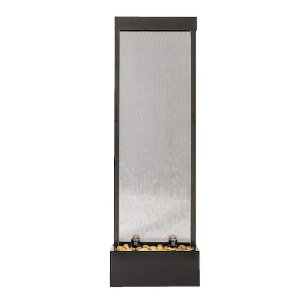 68 in. H Black Freestanding Waterfall Fountain w/ Decorative Rocks, LED Aluminum Black Frame/Clear Glass