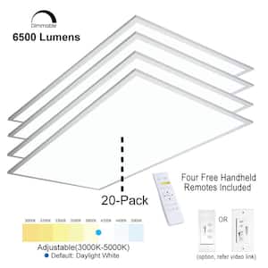 2 ft.x4 ft. 6500Lumen 600W Equivalent White Dimmable Color Changing CCT Integrated LED Flat Panel Light Troffer(20-Pack)