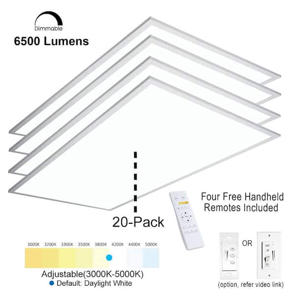 eSenLite 2 ft.x4 ft. 6500Lumen 600W Equivalent White Dimmable Color Changing CCT Integrated LED Flat Panel Light Troffer(20-Pack)