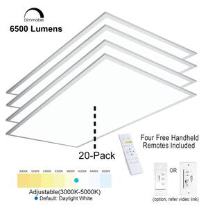 2 ft.x4 ft. 6500Lumen 600W Equivalent White Dimmable Color Changing CCT Integrated LED Flat Panel Light Troffer(20-Pack)