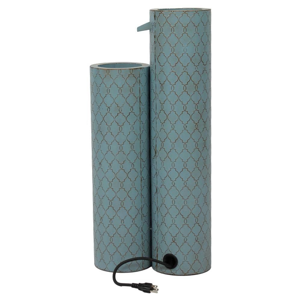Moroccan Trellis Blue Zinc 3-Column Outdoor Water Fountain