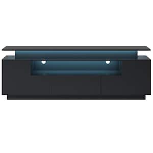 67 in. Black Modern Wood High Gloss TV Stand with 16-color LED Lights, 2 Shelves, 1 Drawer, 2 Cabinets, for 75+ inch TV