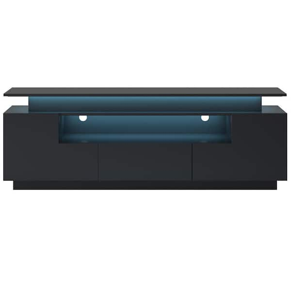 J&E Home 63 in. Black Modern TV Stand with LED Lights and 2-Storage Drawers  Fits TV's up to 65 in GD-W67933435 - The Home Depot