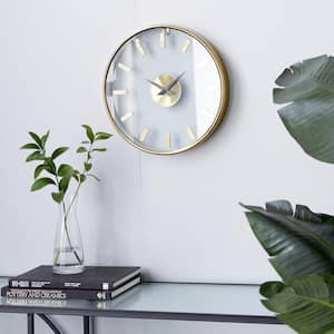 14 in. x 14 in. Gold Aluminum Metal Wall Clock with Clear Face