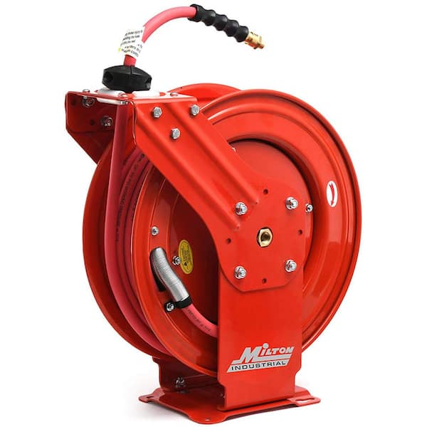 Milton 1/2 in. MNPT x 50 ft. Hybrid Rubber Hose - 300 Max PSI, Auto- Retractable Air Hose Reel Steel Dual Arm