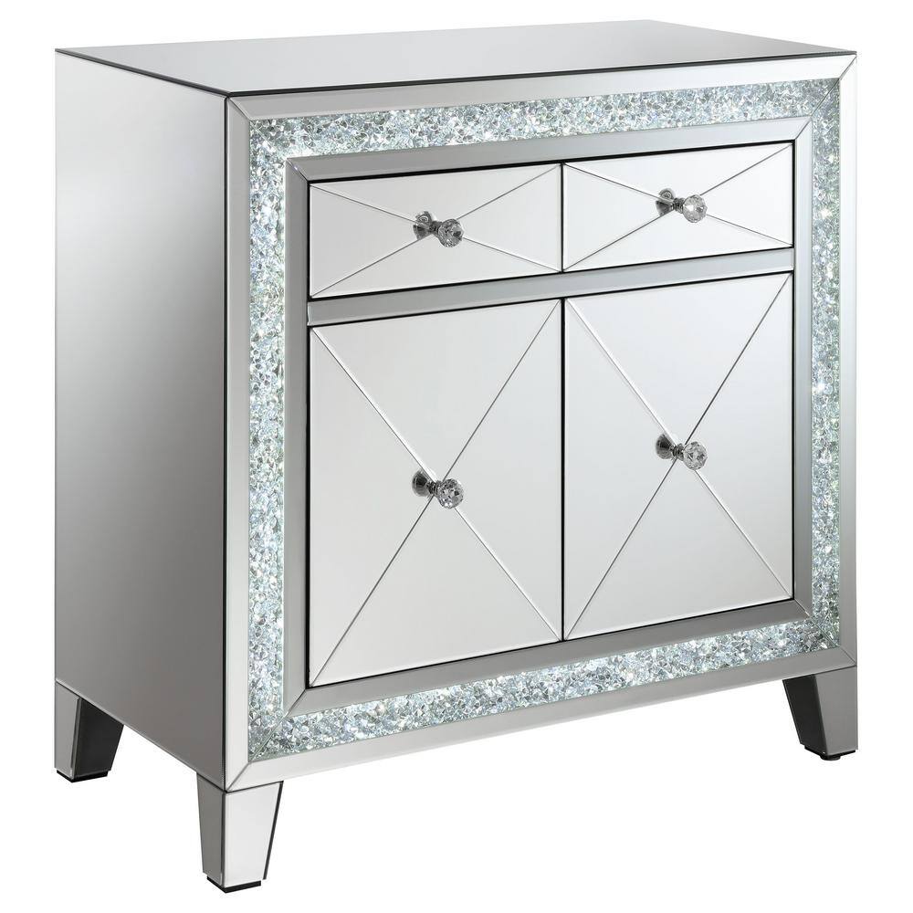 Contemporary Arwen 2-Drawer Silver Mirror LED Accent Cabinet
