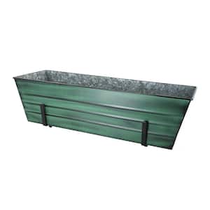 35.25 in. W Green Large Galvanized Steel Flower Box with Brackets for 2 x 6 Railings