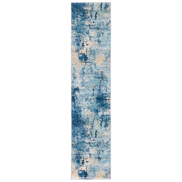 Jasper 2 ft. x 9 ft. Navy/Ivory Gradient Marble Runner Rug
