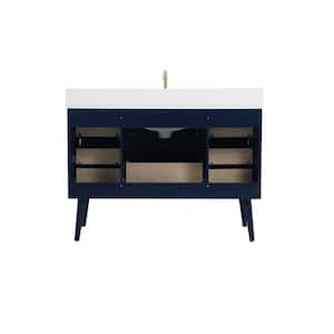 Timeless 48 in. W Single Bath Vanity in Blue with Engineered Stone Vanity Top in Ivory with White Basin with Backsplash