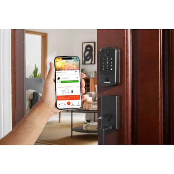 Square Fingerprint Aged Bronze Electronic Single Cylinder Deadbolt Wi-Fi Enabled Powered by Hubspace