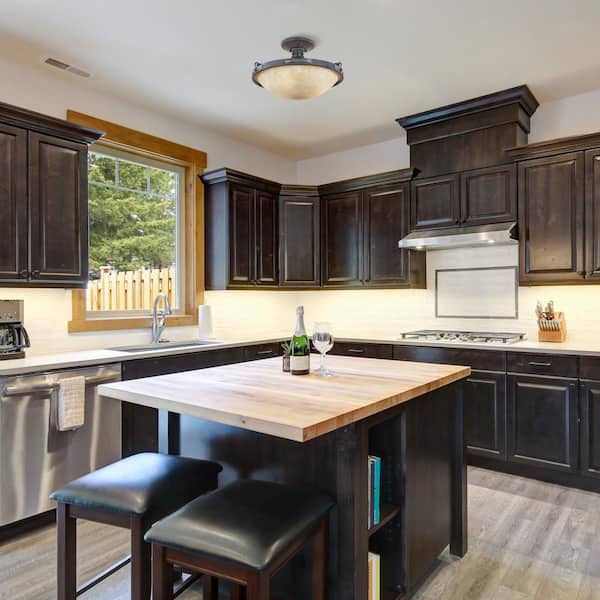 Designers Fountain - Austin 16.25 in. 3-Light Weathered Saddle Rustic Entryway Semi-Flush Mount with Satin Crepe Glass Shade