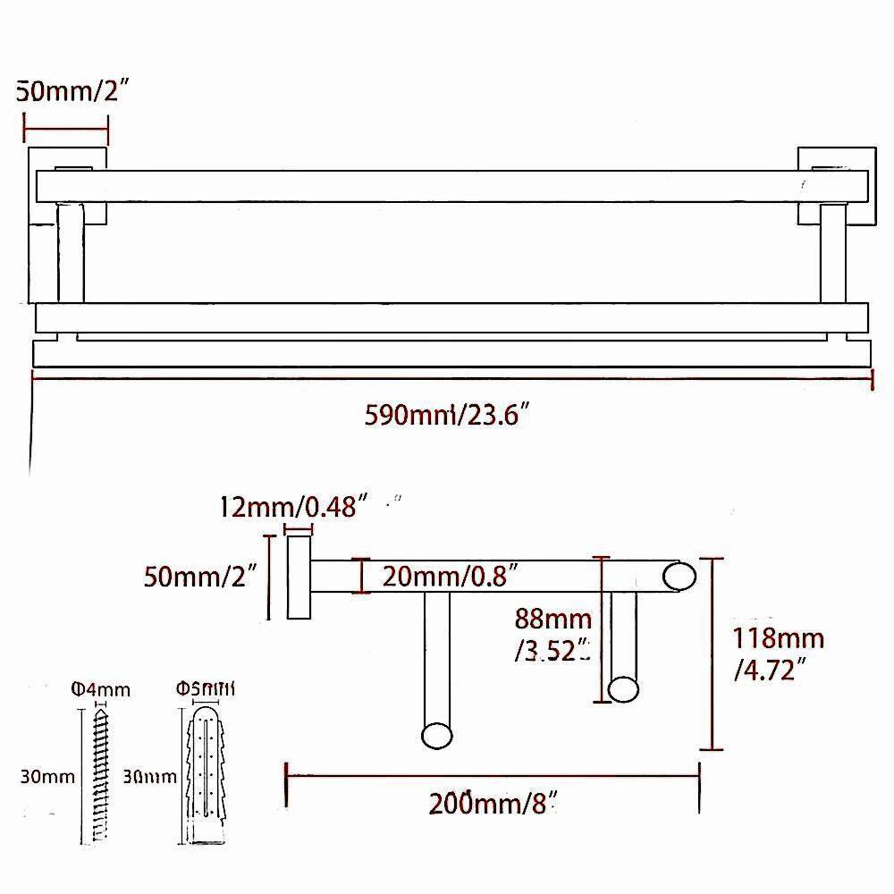 24-Inch Polished Chrome Stainless Steel Wall-Mounted Towel Rack