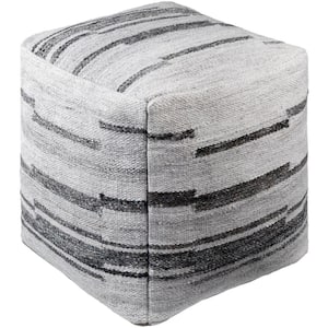 Andrew Off-White, Silver Modern Polyester 18 in. L x 18 in. W x 18 in. H Pouf