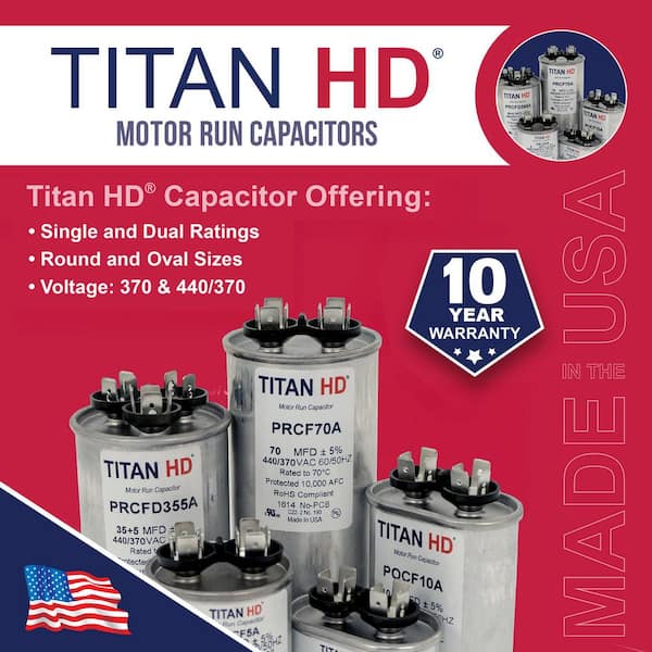 TITAN HD 7.5 MFD, 440-Volt/370-Volt Dual Voltage Oval Run