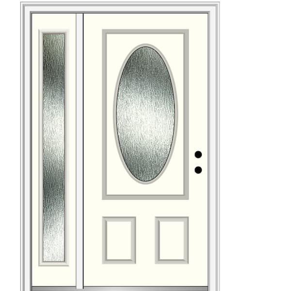MMI Door 48 in. x 80 in. Left-Hand/Inswing Rain Glass Alabaster Fiberglass Prehung Front Door on 4-9/16 in. Frame