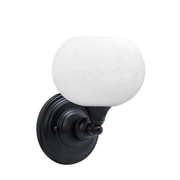 Unbranded Fulton 1-Light Matte Black Wall Sconce, 7 in. White Muslin Glass