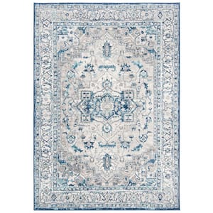 Brentwood Light Gray/Blue 4 ft. x 6 ft. Distressed Medallion Area Rug