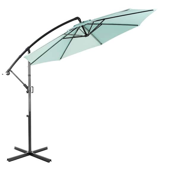 Otryad 9.64 ft. Steel Market Outdoor Patio Umbrella with 8-Rib Offset Hanging Umbrella with Easy Tilt Adjustment in Light Green