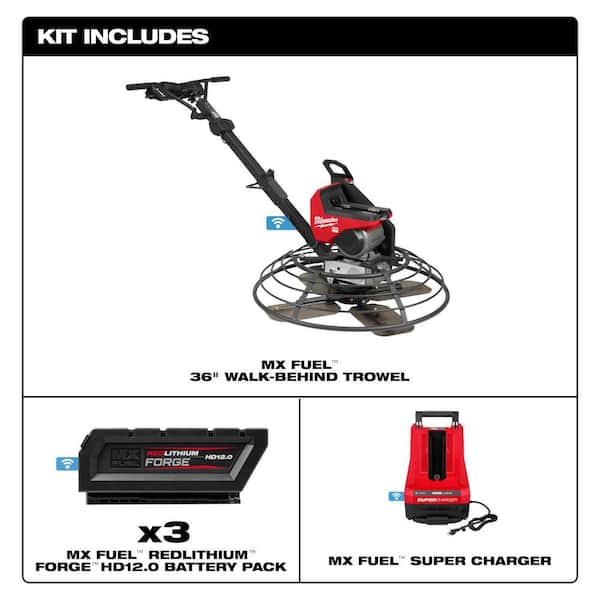 MX FUEL Lithium-Ion Cordless 36 in. Walk-Behind Trowel Kit with (3) FORGE 12.0 Batteries, MX FUEL SuperCharger&CutOffSaw