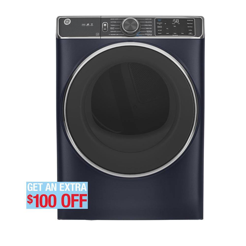 GE 7.8 cu. ft. Smart Sapphire Blue Stackable Gas Dryer with Steam and
