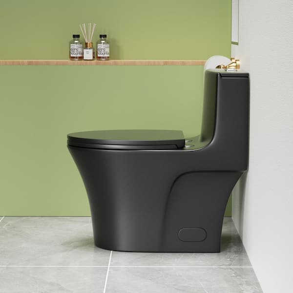 Standard Series 12 in. 1-Piece 1.1/1.6 GPF Dual Flush Elongated Toilet in Matte black Seat Included