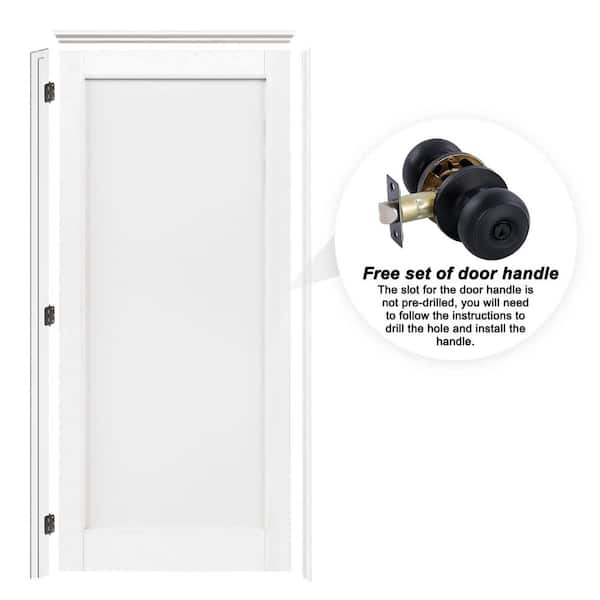 36 in. x 80 in. 1-Panel Blank Left Handed White Solid Core Wood Single Interior Door Kit with Quick Assemble Jamb