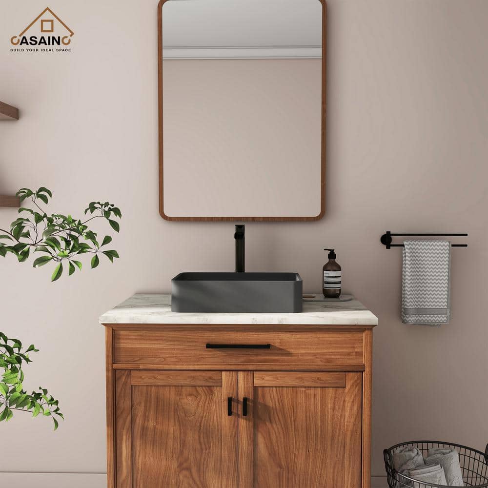 Black Earth Rectangular Concrete Bathroom Vessel Sink with Drainer