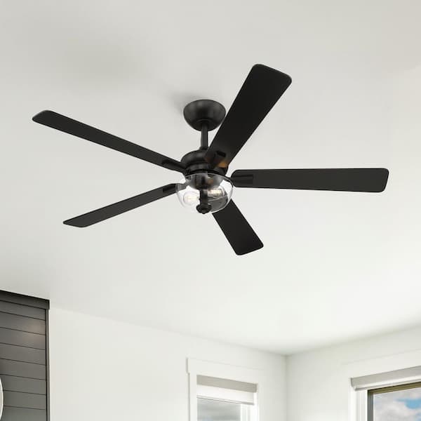 Dines 52 in. Indoor Matte Black Transitional Ceiling Fan with (2) 3000K LED Bulbs, Clear Shade, Remote Included