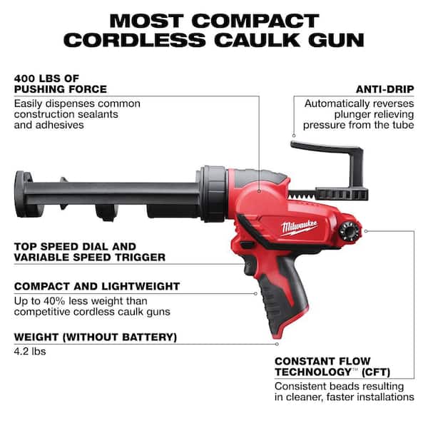 Milwaukee M12 23GA Pin Nailer with M12 10 OZ Caulk Gun (Bare Tool) and M12 High Output 2.5 AH Battery