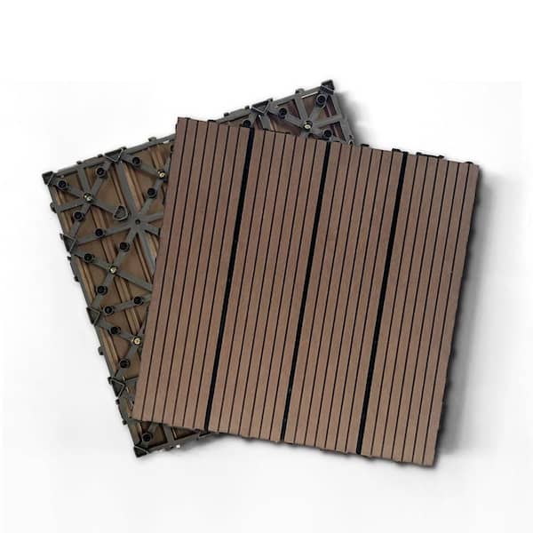 WRIGHTMASTER 1 ft. x 1 ft. Wood and Plastic Composite Interlocking Deck Tile in Walnut Vertical Stripes (20 sq. ft. per Box)