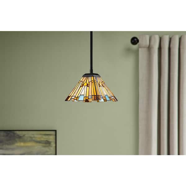 Waterville 1-Light Matte Black Mini Pendant with Tiffany Glass Shade